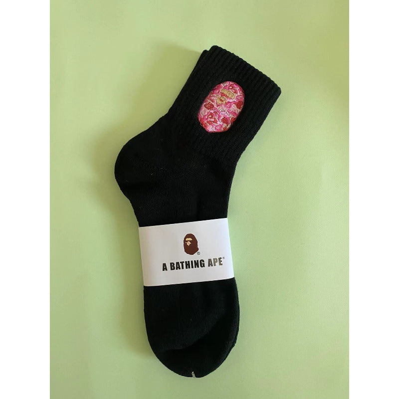 BAPE Ape Head Shark Embroidered Ribbed Crew Socks