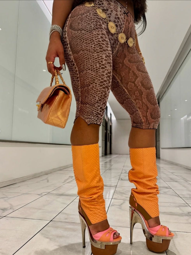 Animal Print High Stretch Mid Rise Capri Leggings