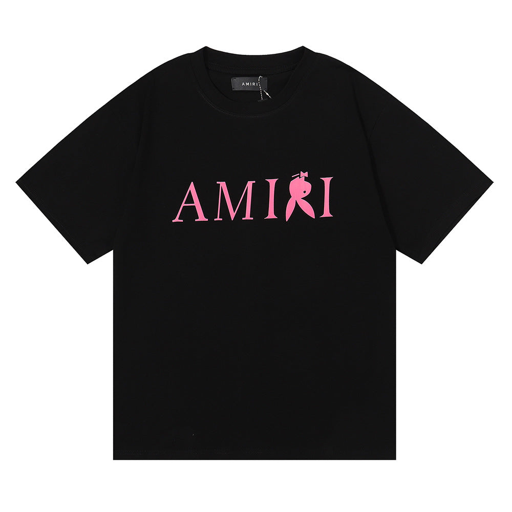 Amiri Rose Skull Letter Graphic Short Sleeve Tee Streetwear Unisex