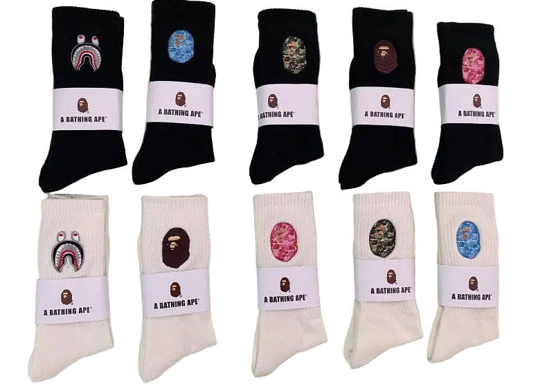 BAPE Ape Head Shark Embroidered Ribbed Crew Socks