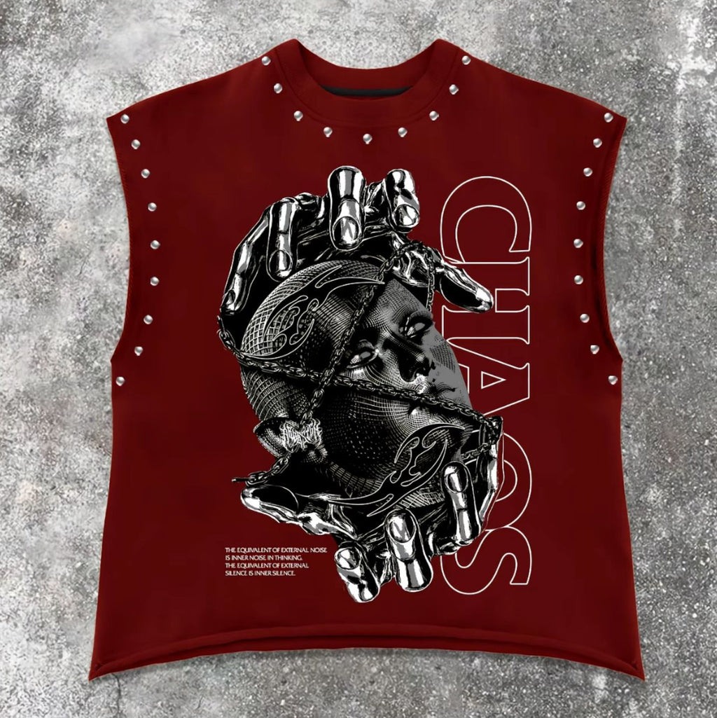 Vintage Letter Number Graphic Rivet Sleeveless Loose Vest Top Women