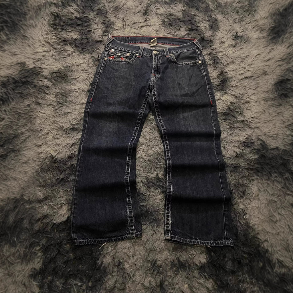 True Religion Vintage Horseshoe Embroidery Straight Jeans Women