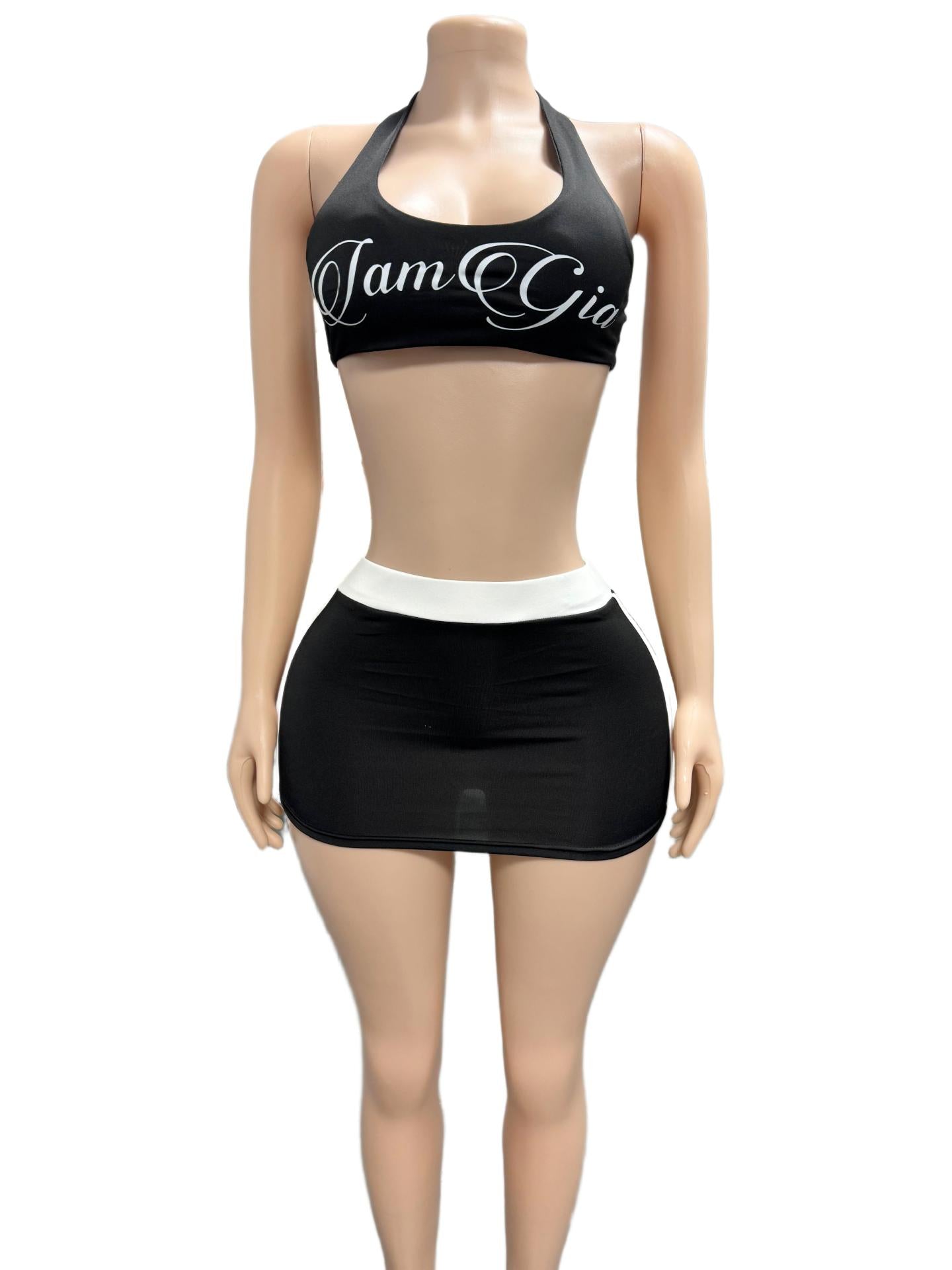 I.AM.GIA Letter Print Halter Top Skort 2 Piece Set Women