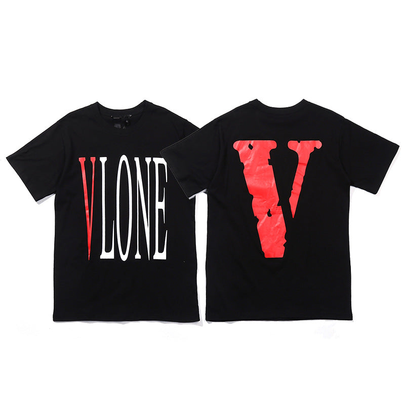 Vlone Big V Letter Graphic Print Short Sleeve Tee Streetwear Unisex