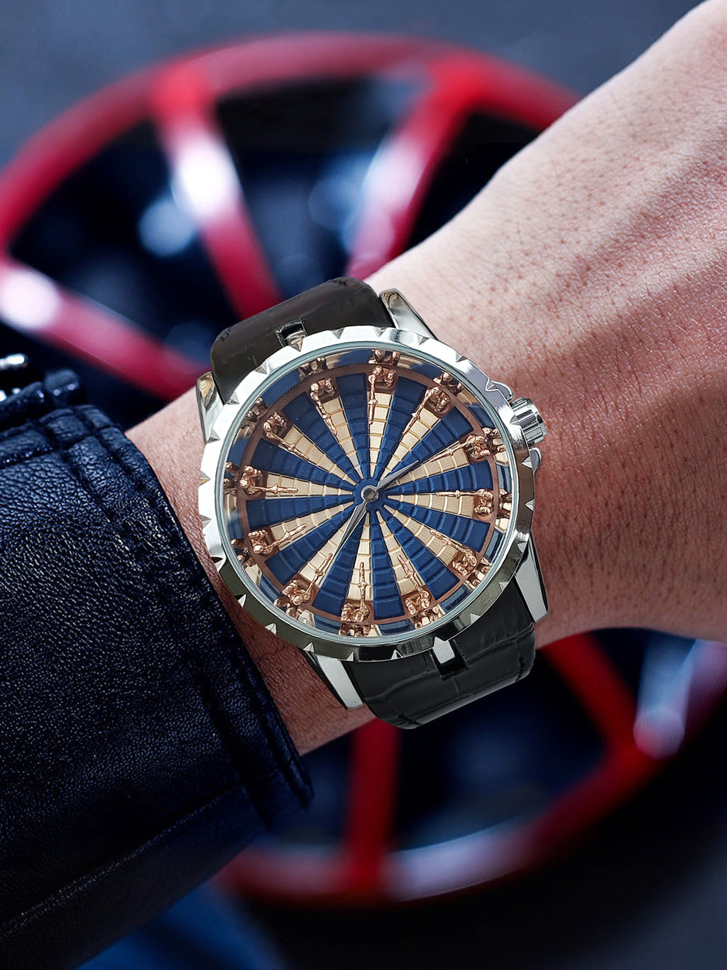 12 Round Table Knights Men Watch 3D Skeleton Dial Quartz Wrist Watch