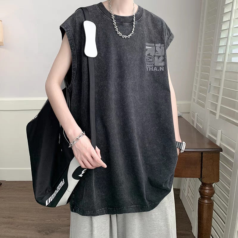Vintage Washed Tank Top Graphic Loose Street Summer Sleeveless Vest