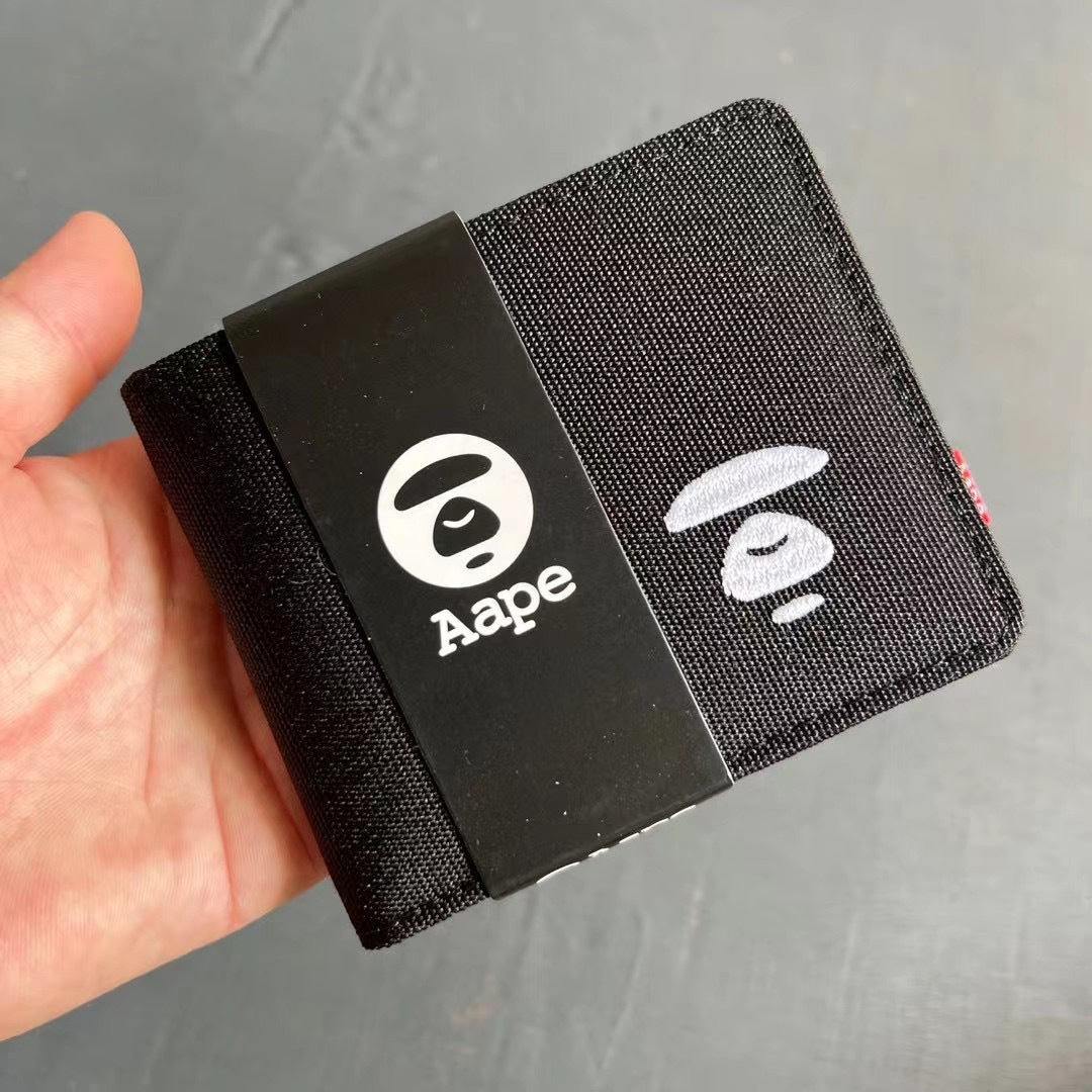 AAPE Embroidered Logo Bifold Wallet Multi Color Canvas Card