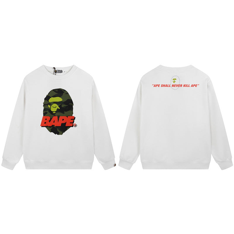 Bape Arch Letter Shark Ape Head Washed Oversized Crewneck Streetwear