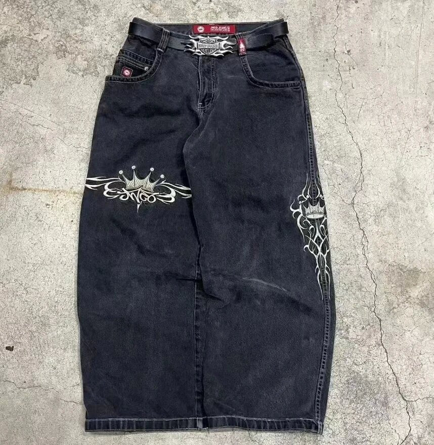 JNCO Style Y2K Bestickte Baggy Wide Leg Denim Jeans Unisex Streetwear Hose