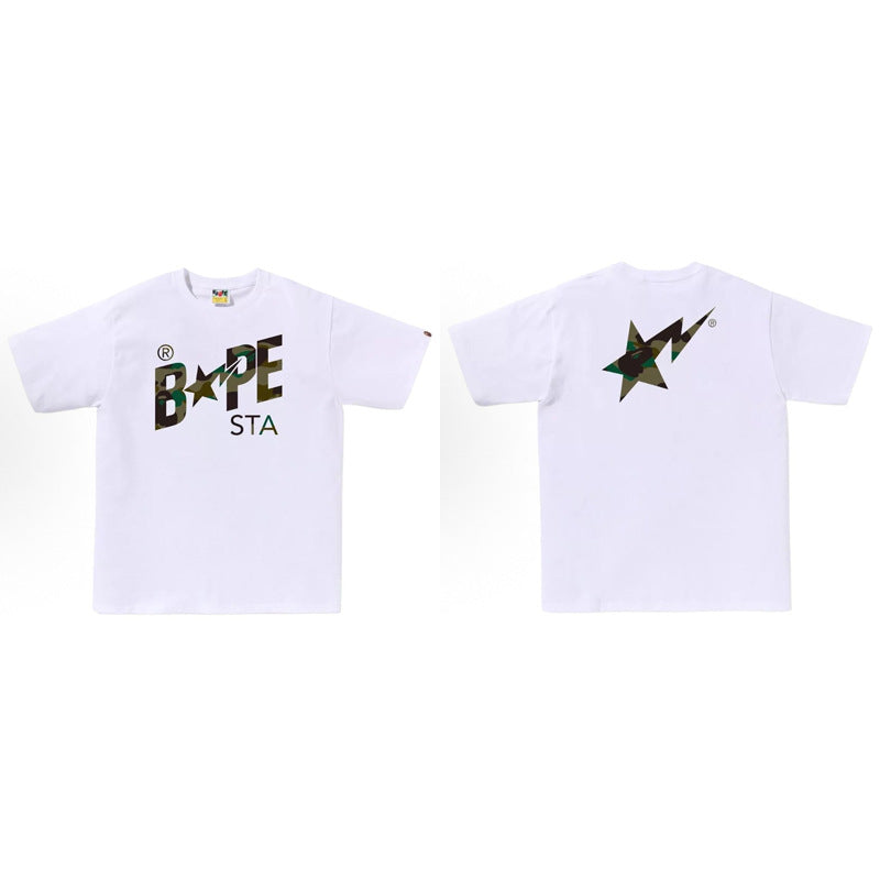 BAPE Ape Head Camo Shark Print Crew Neck Short Sleeve T‑Shirt Unisex