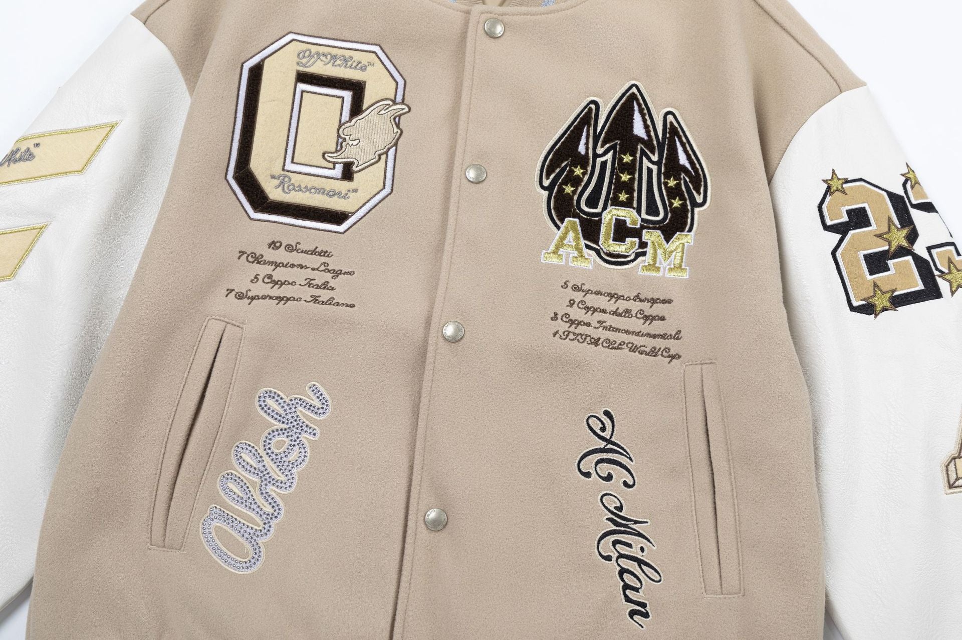 Off White Badge Embroidery Varsity Jacket Unisex
