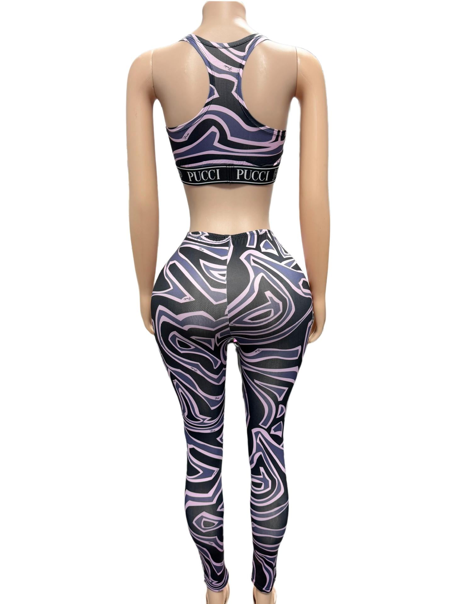 Emilio Pucci Geometric Eye Print Tank Top Leggings 2 Piece Set Women