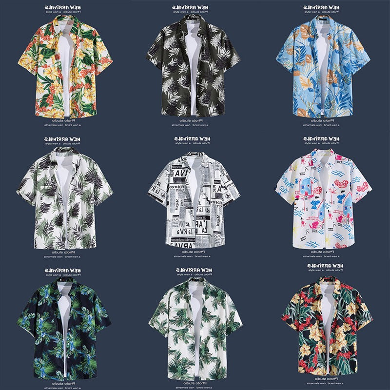 Mens Vintage Tropical Hawaiian Floral Loose Short Sleeve Beach Shirt