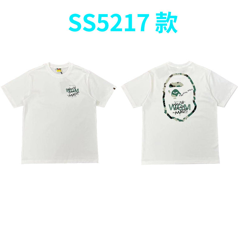 BAPE Shark Camo Graphic Tee Loose Unisex Streetwear T-Shirt