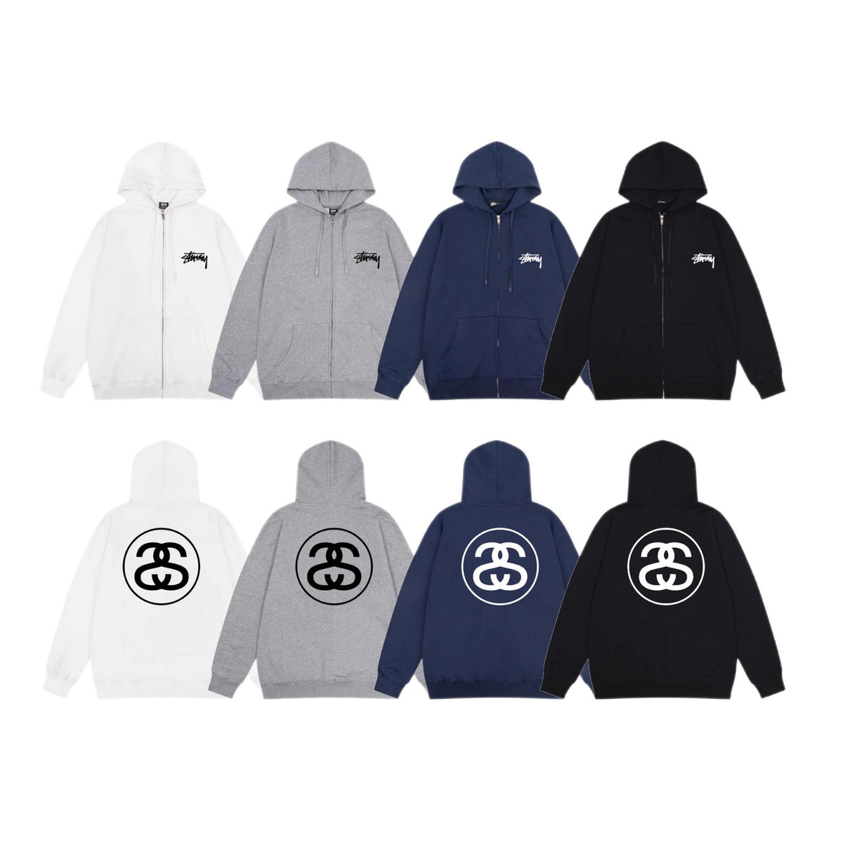 Stussy Zip Up Hoodie Multi Graphic Letter Print Streetwear Jacket