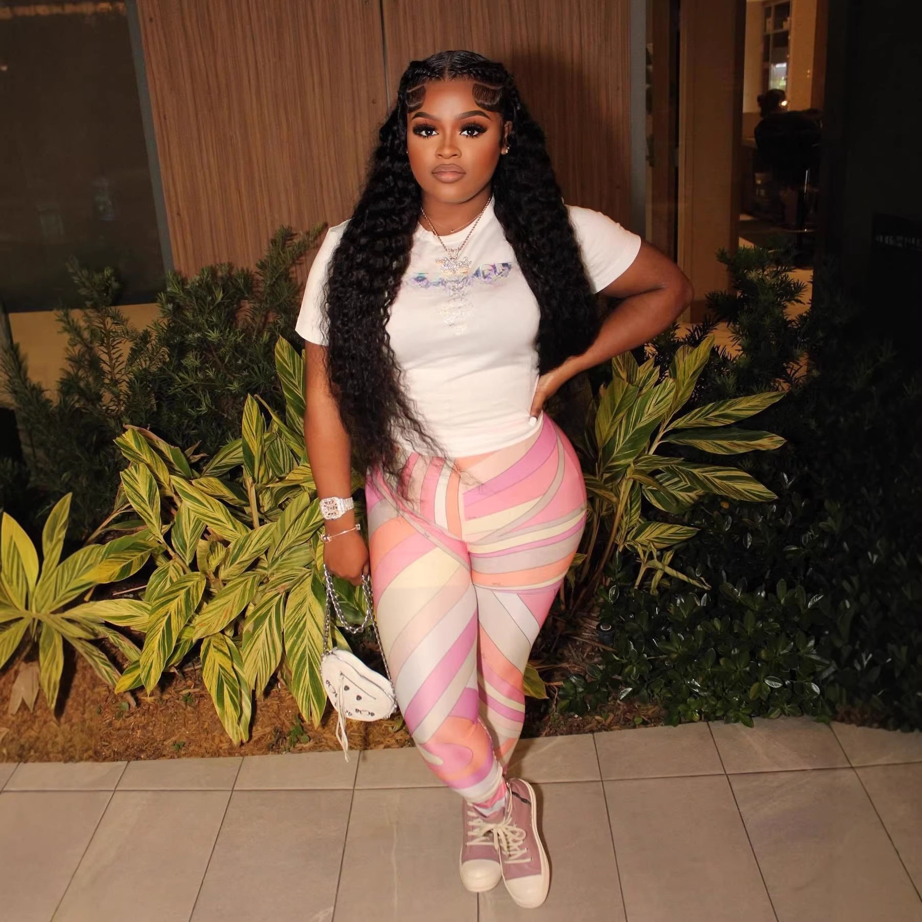 Abstract Print Short Sleeve Tee Leggings 2 Piece Set