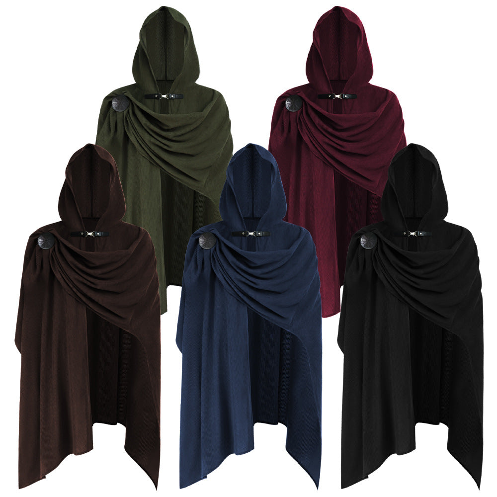 Halloween Renaissance Hooded Cape Corduroy Multi‑Color Cosplay Cloak
