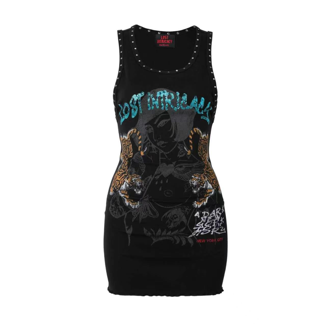Lost Intricacy Figure Print Bodycon Tank Mini Dress Women