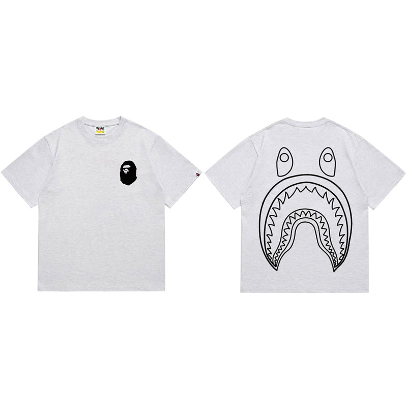 BAPE Ape Head Shark Print Loose Casual Unisex T-Shirt