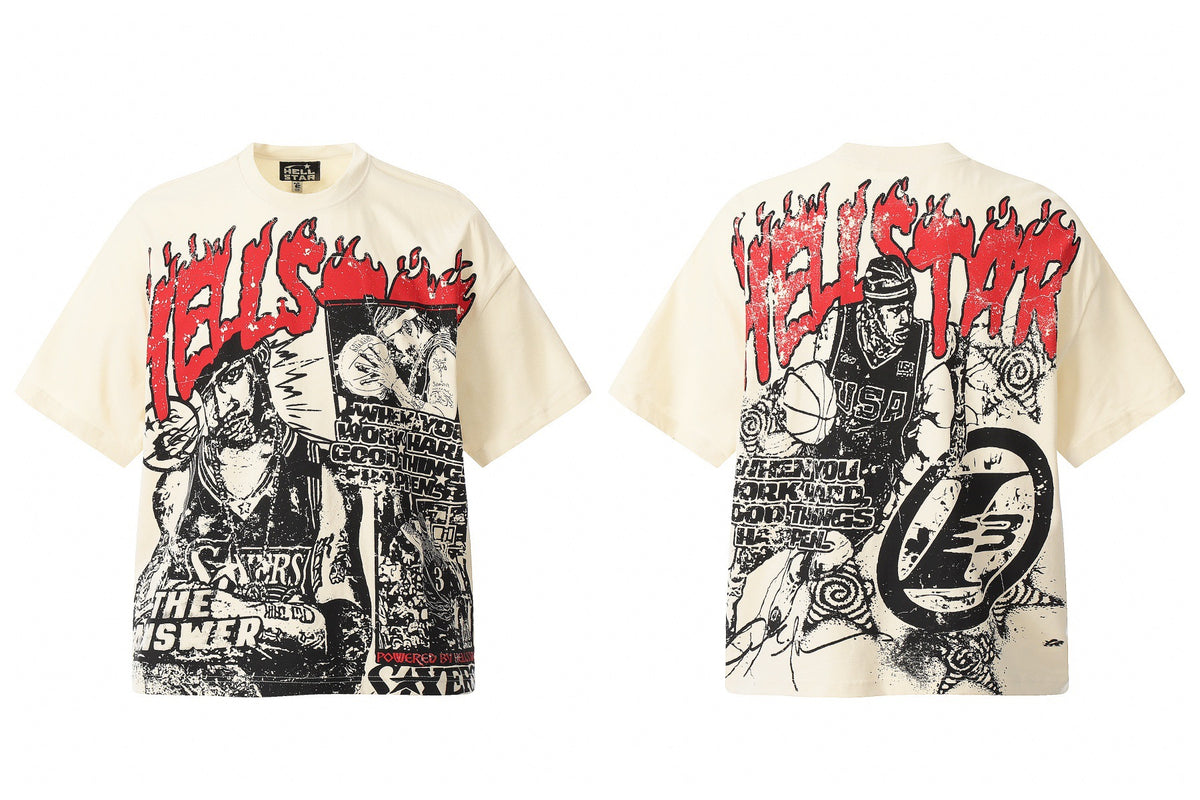 Hellstar Multi‑Graphic Vintage Washed Oversized Tee Streetwear