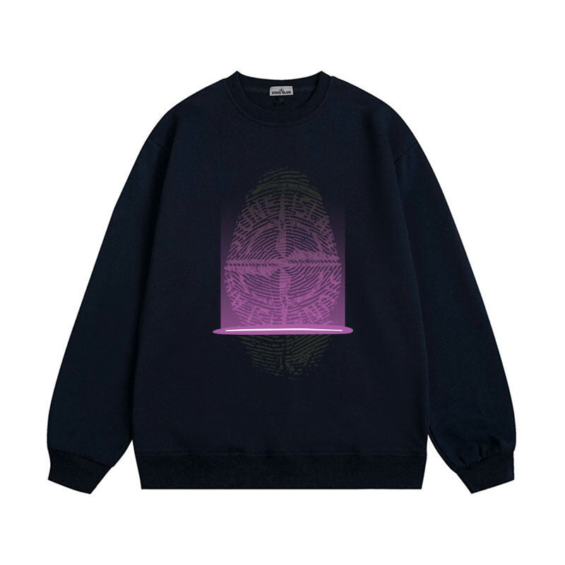 Stone Island Compass Print Crewneck Sweatshirt Men Winter Fleece Top