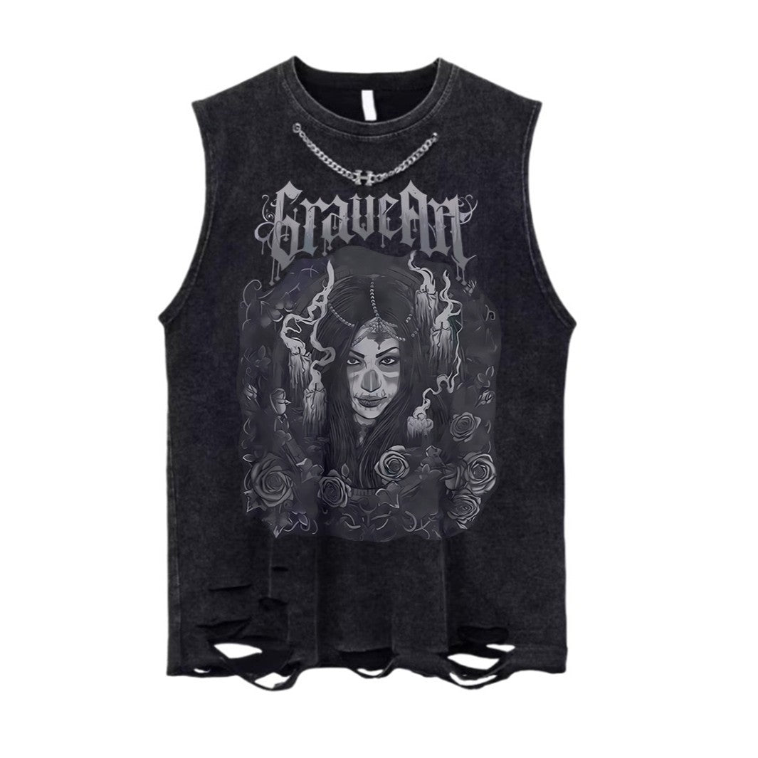 Vintage Washed Ripped Tank Mens Loose Hip Hop Sleeveless Vest