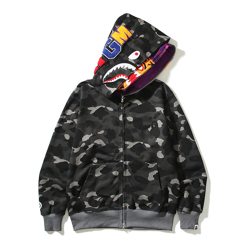 BAPE Shark Camo Print Full Zip Streetwear Hoodie Unisex