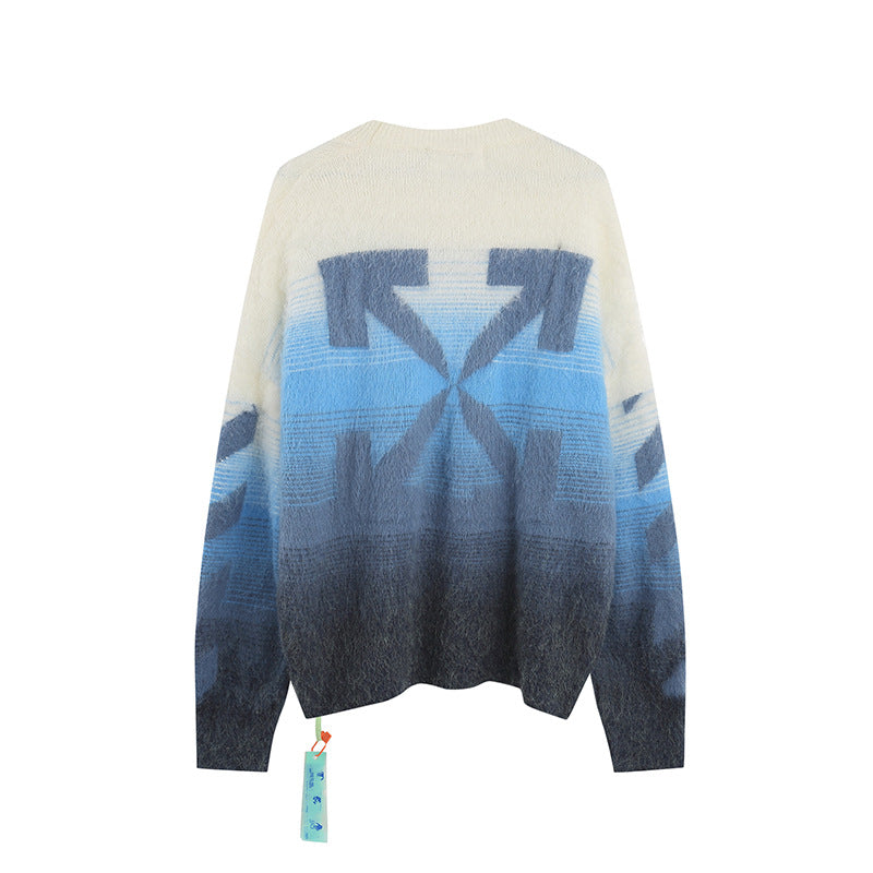 Off-White Arrow Mohair Sweater Gradient Fluffy Knit Pullover & Hoodie
