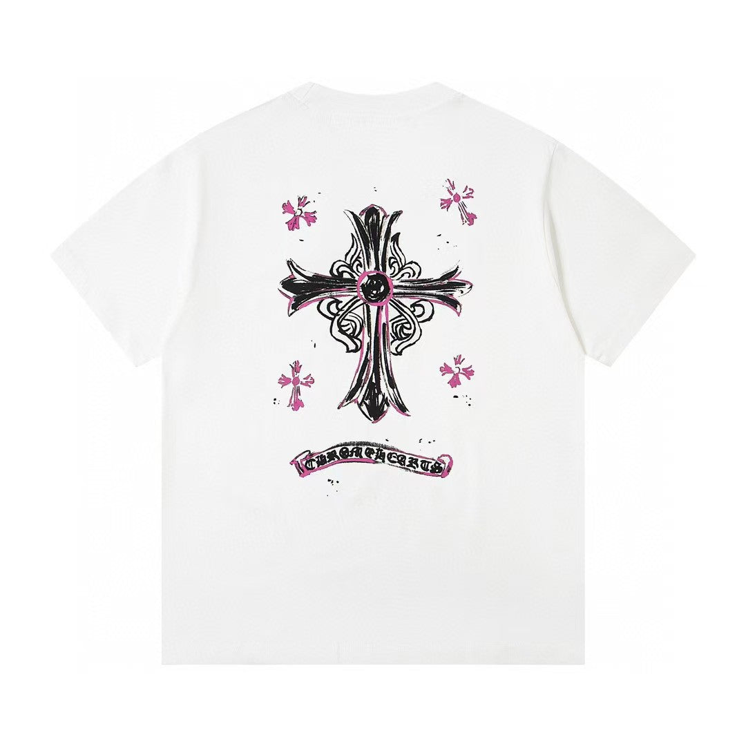 Chrome Hearts Color Sanskrit Cross Print Short Tee Unisex Y2K