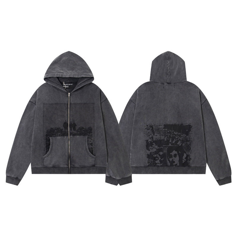 ERD Distressed Washed Vintage Full Zip Hoodie Jacket Unisex