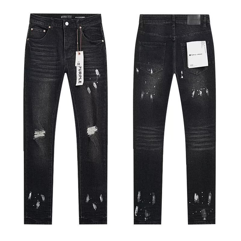 Purple Brand Men Stretch Skinny Ripped Printed Embroidered Denim Jeans