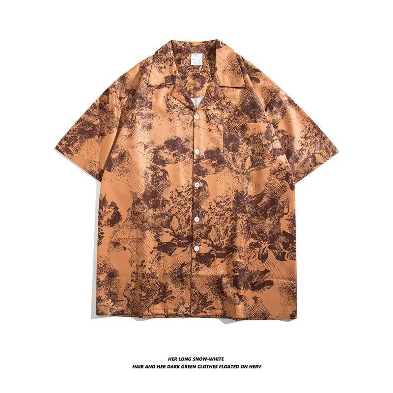 Unisex Vintage Camp Collar Tropical Floral Loose Beach Vacation Shirt 1301-1341
