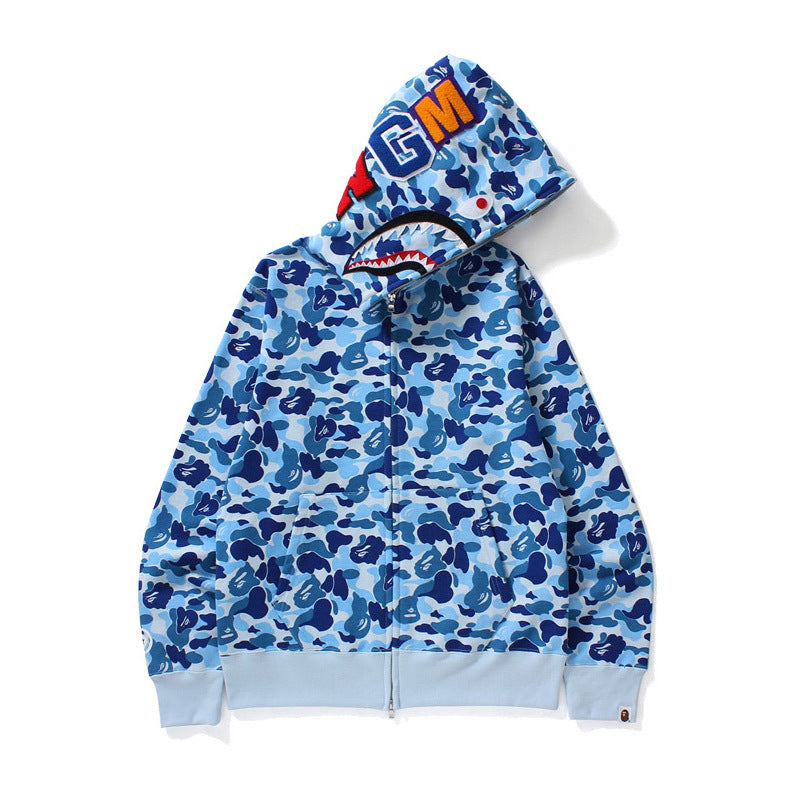 BAPE Shark Camo Print Full Zip Embroidery Streetwear Hoodie Unisex