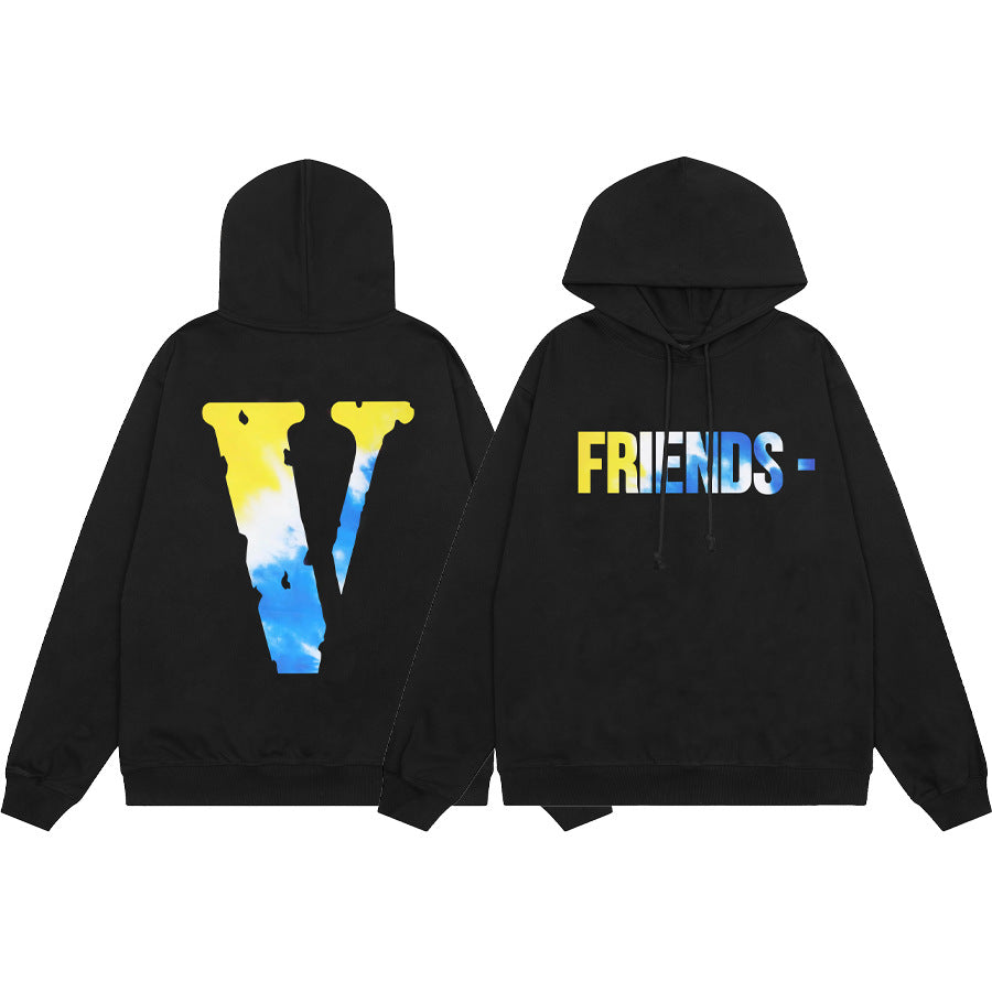 Vlone Multi Pattern Big V Graphic Oversized Hoodie Streetwear Unisex