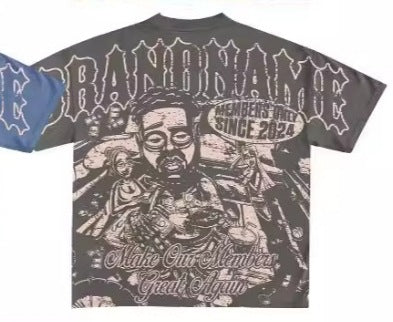 Y2K Hip-Hop Cartoon Portrait Oversized Vintage Baumwoll-T-Shirt im Members-Only-Stil