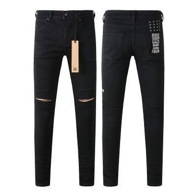 Purple Brand Men Stretch Skinny Ripped Printed Embroidered Denim Jeans