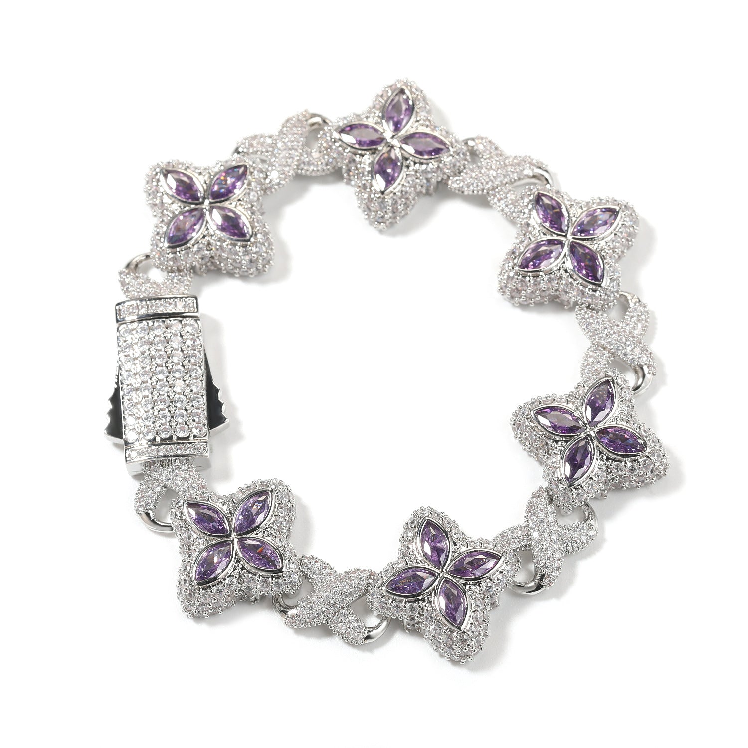 Iced Out Four Leaf Clover 5A Color Zircon Hip Hop Bracelet For