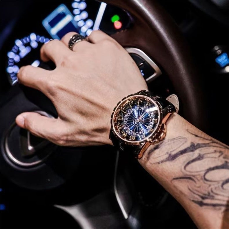 12 Round Table Knights Men Watch 3D Skeleton Dial Quartz Wrist Watch