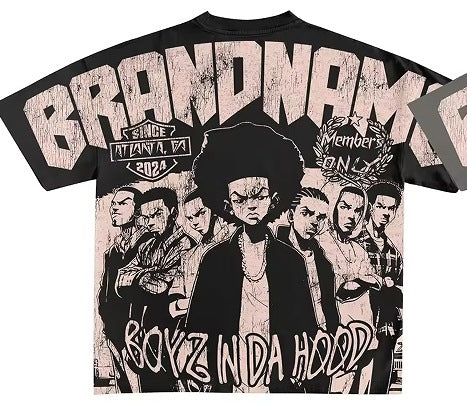 Y2K Hip-Hop Cartoon Portrait Oversized Vintage Baumwoll-T-Shirt im Members-Only-Stil