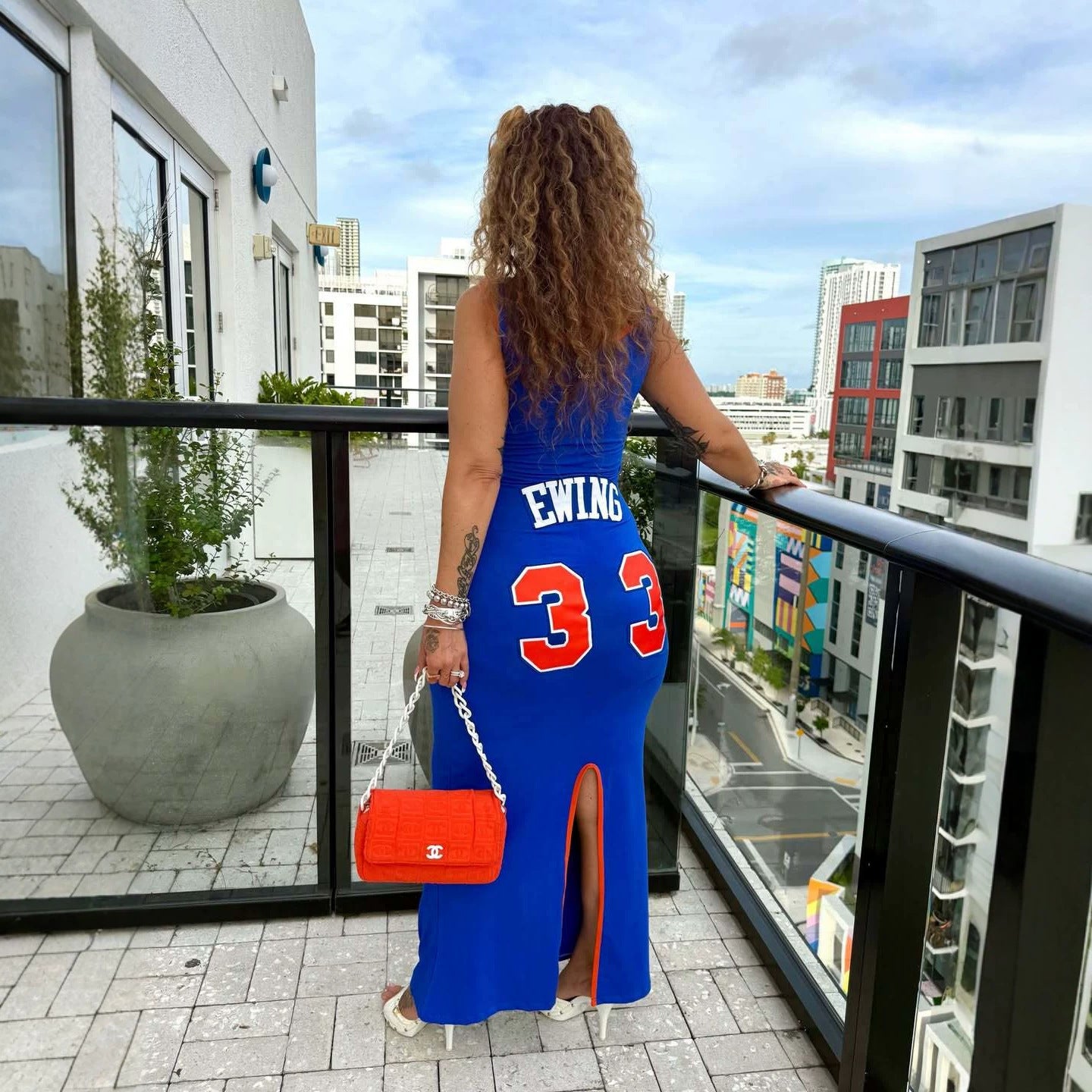 Shay Kawaii New York Knicks Ewing Print Tank Slit Maxi Bodycon Dress
