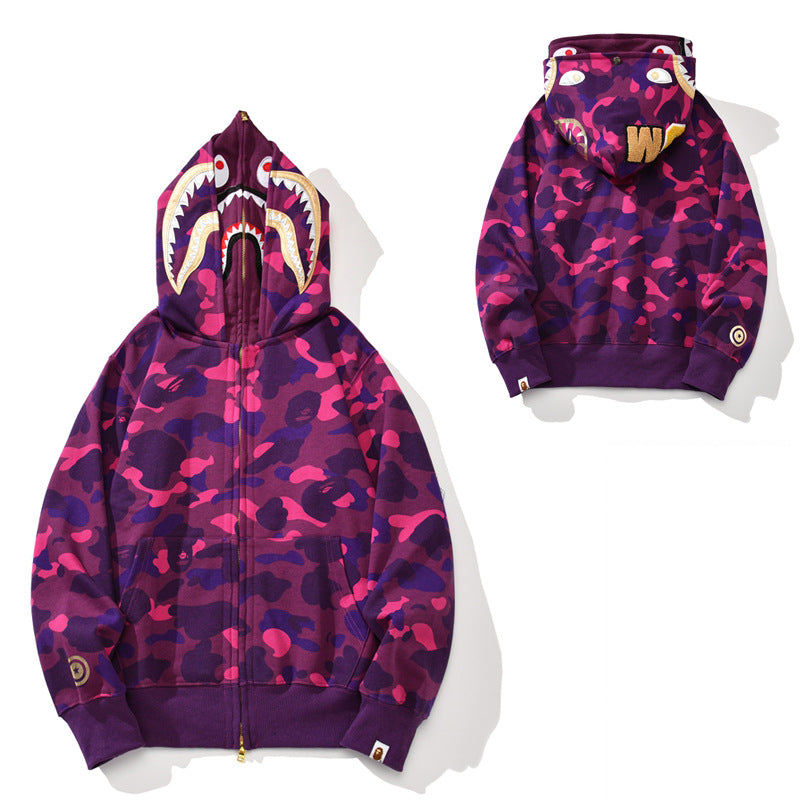 BAPE Shark Camo Print Full Zip Streetwear Hoodie Unisex