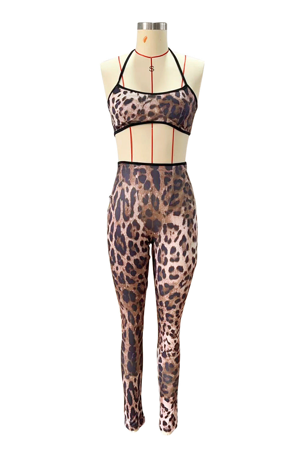 Y2K Leopard Print Spaghetti Strap Crop Top Legging 2 Piece Set