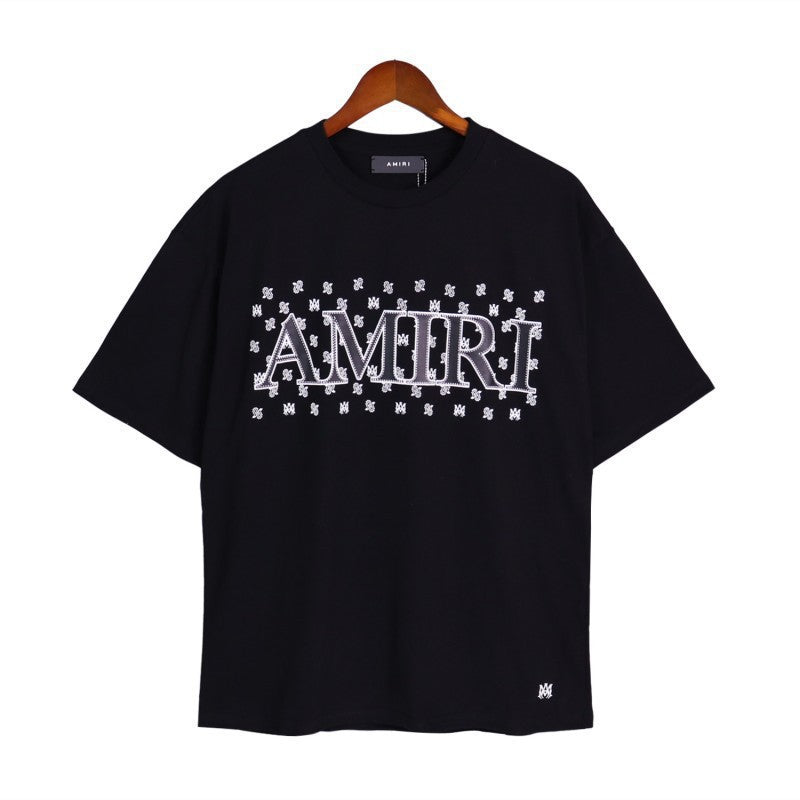 Amiri Multi‑Pattern Letter Graphic Oversized Tee Streetwear Unisex