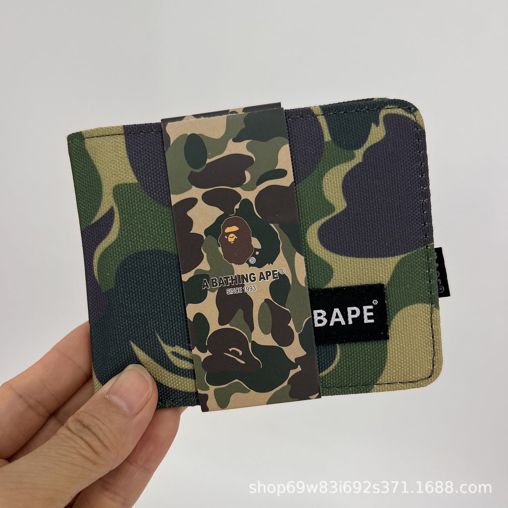 BAPE Camo Ape Head Bifold Wallet Mini Multi Color Canvas Card Holder