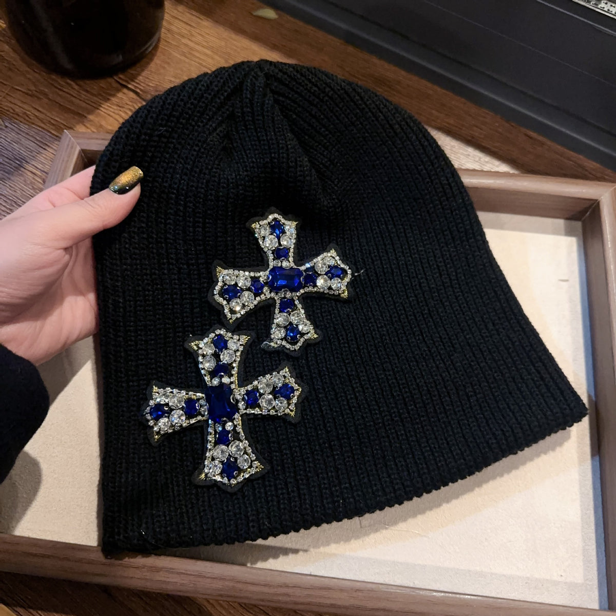 Rhinestone Cross Gem Knit Beanie Multi‑Style Streetwear Unisex