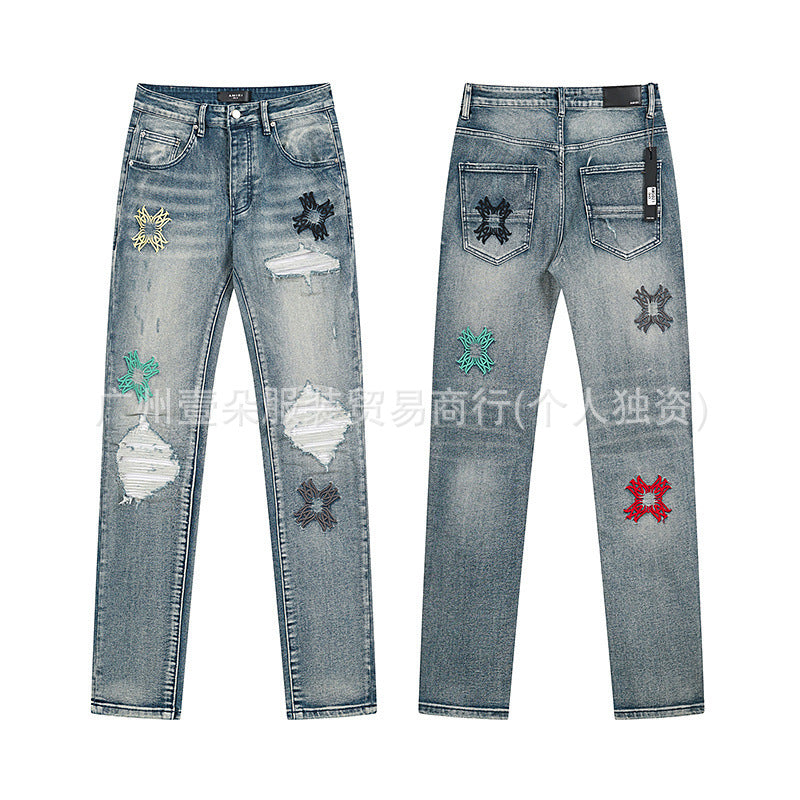 Amiri Blue Jeans Washed Distressed Straight‑Leg Loose Unisex