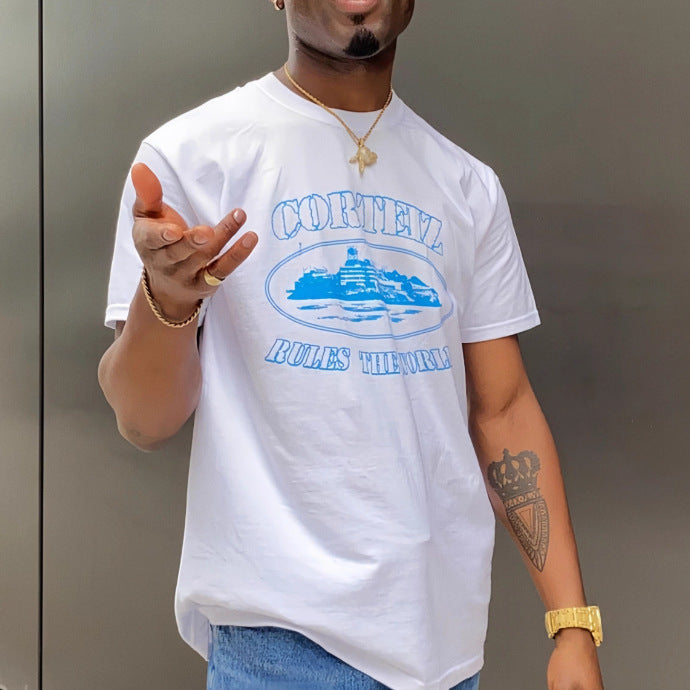 Corteiz CRTZ Y2K Classic Ship Logo Oversized Vintage Baumwoll-T-Shirt