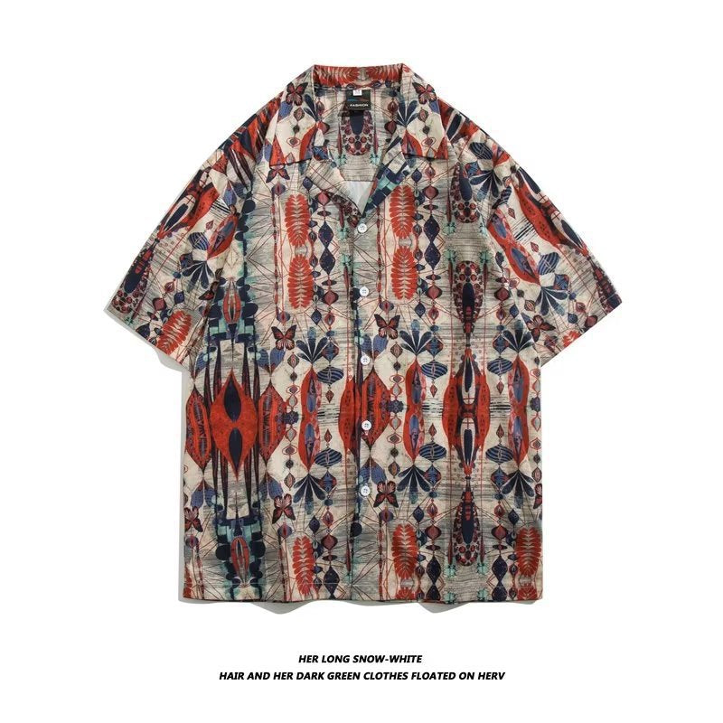 Unisex Vintage Camp Collar Tropical Floral Loose Beach Vacation Shirt 1301-1341