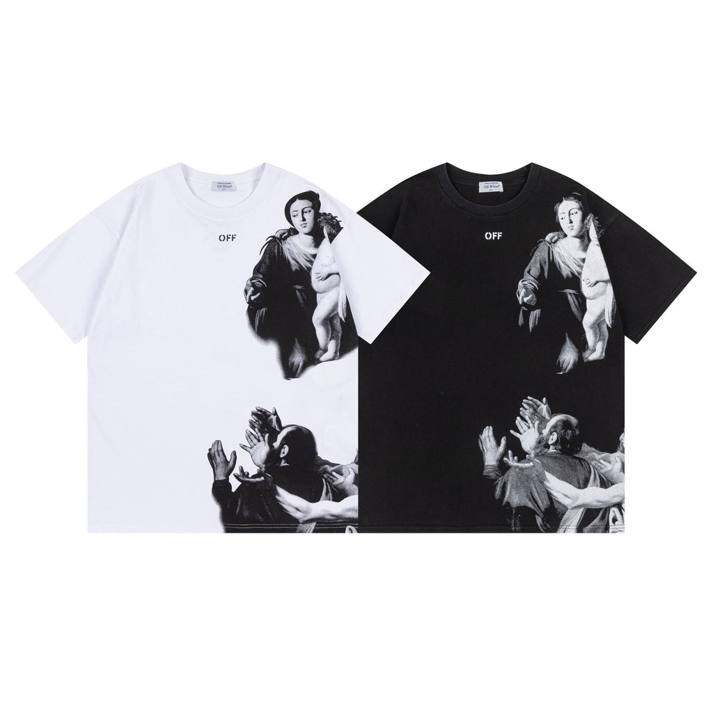 Madonna Oil Painting Graphic Print Crew Neck Short Sleeve T Shirt