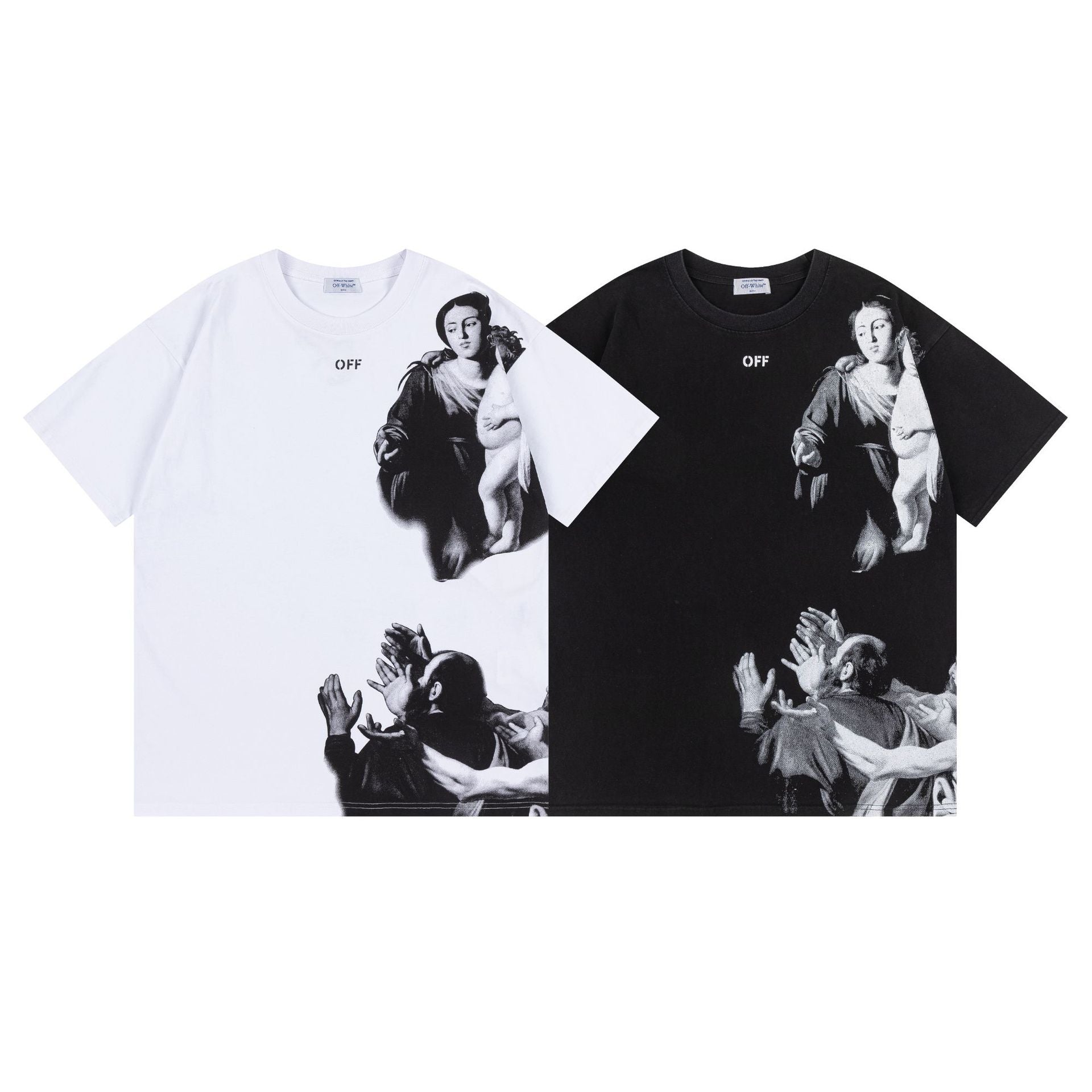 Madonna Oil Painting Graphic Print Crew Neck Short Sleeve T Shirt